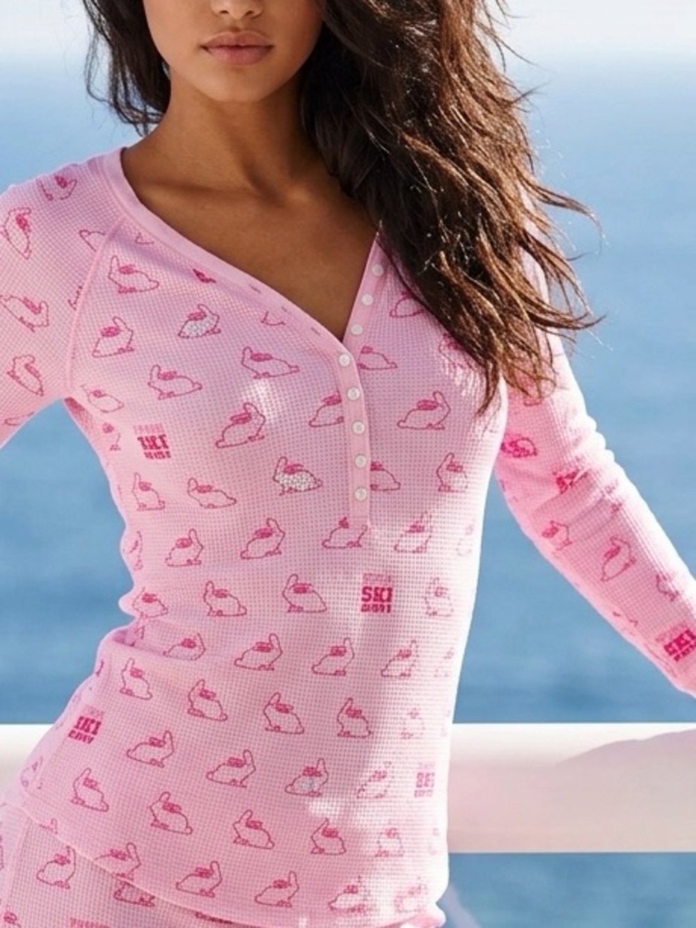 Victoria's Secret Pink Thermal Henley Pajama Top